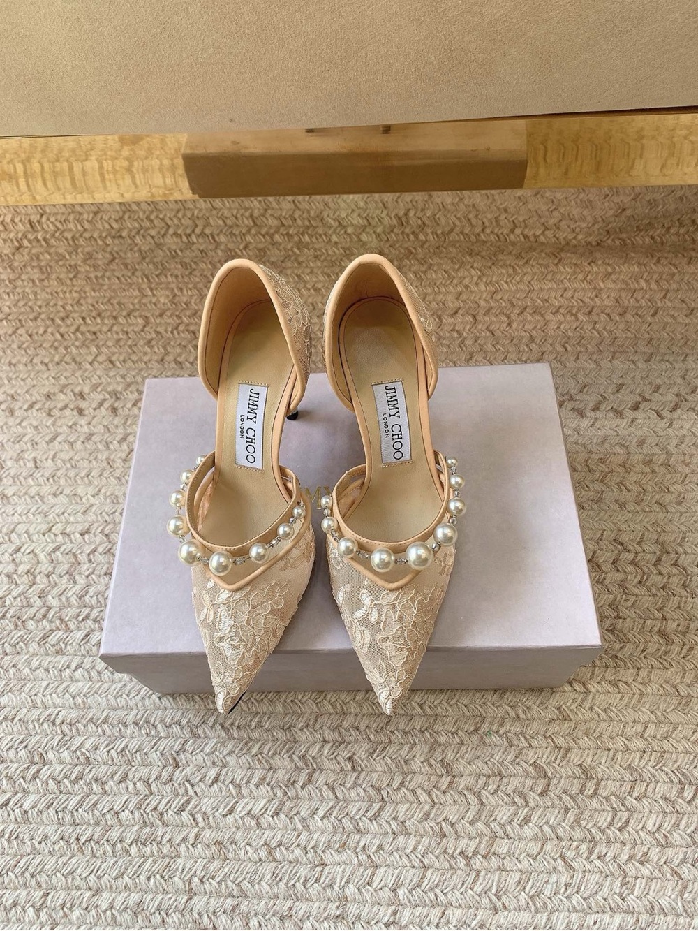 Jimmy Choo Women's Nude Lace Pointed-Toe Pearl Mules